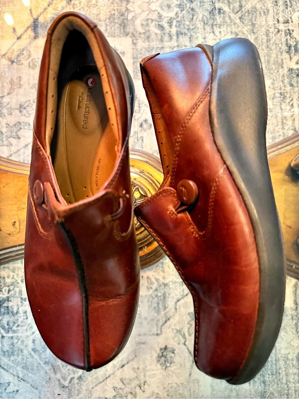 Clarks Un Loop 2 Walk Leather Slip-On Loafers Brown Eclectic Grandpa US 7.5
